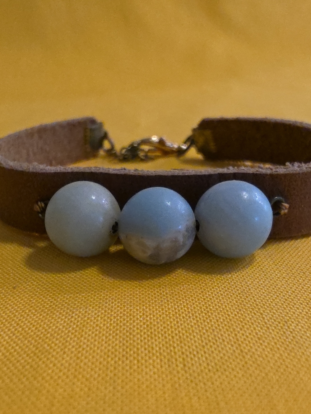 Bohemian-Style Leather Cuff Bracelet With likely Amazonite Gemstone Beads